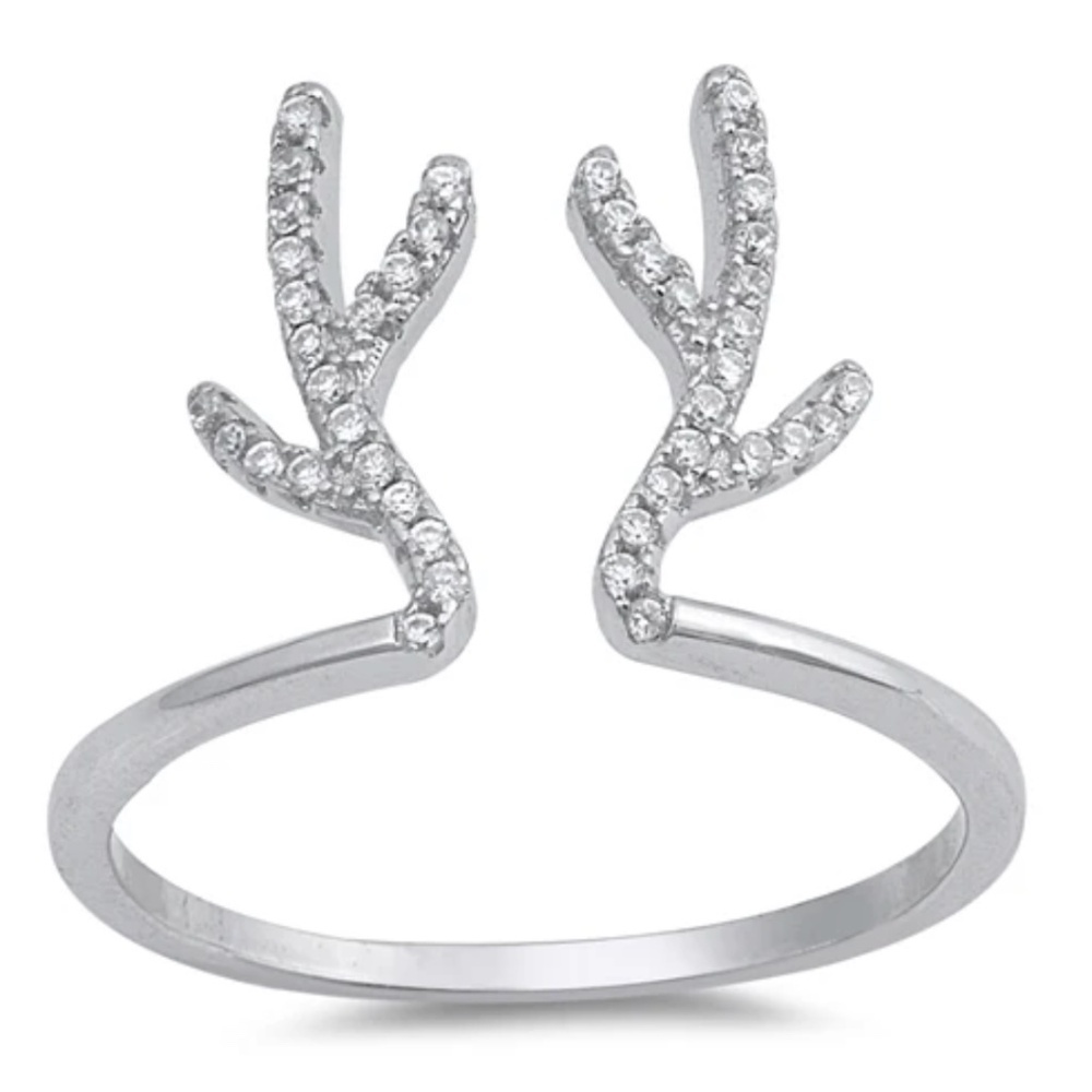 Sterling Silver CZ Reindeer Antler Ring – Sample Size 8
